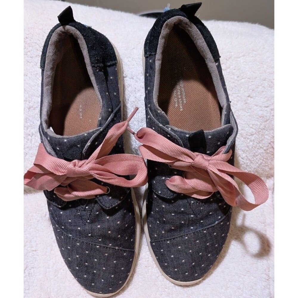 TOMS Del Rey Charcoal Swiss Dot Canvas Ribbon Lace Sneakers 8.5